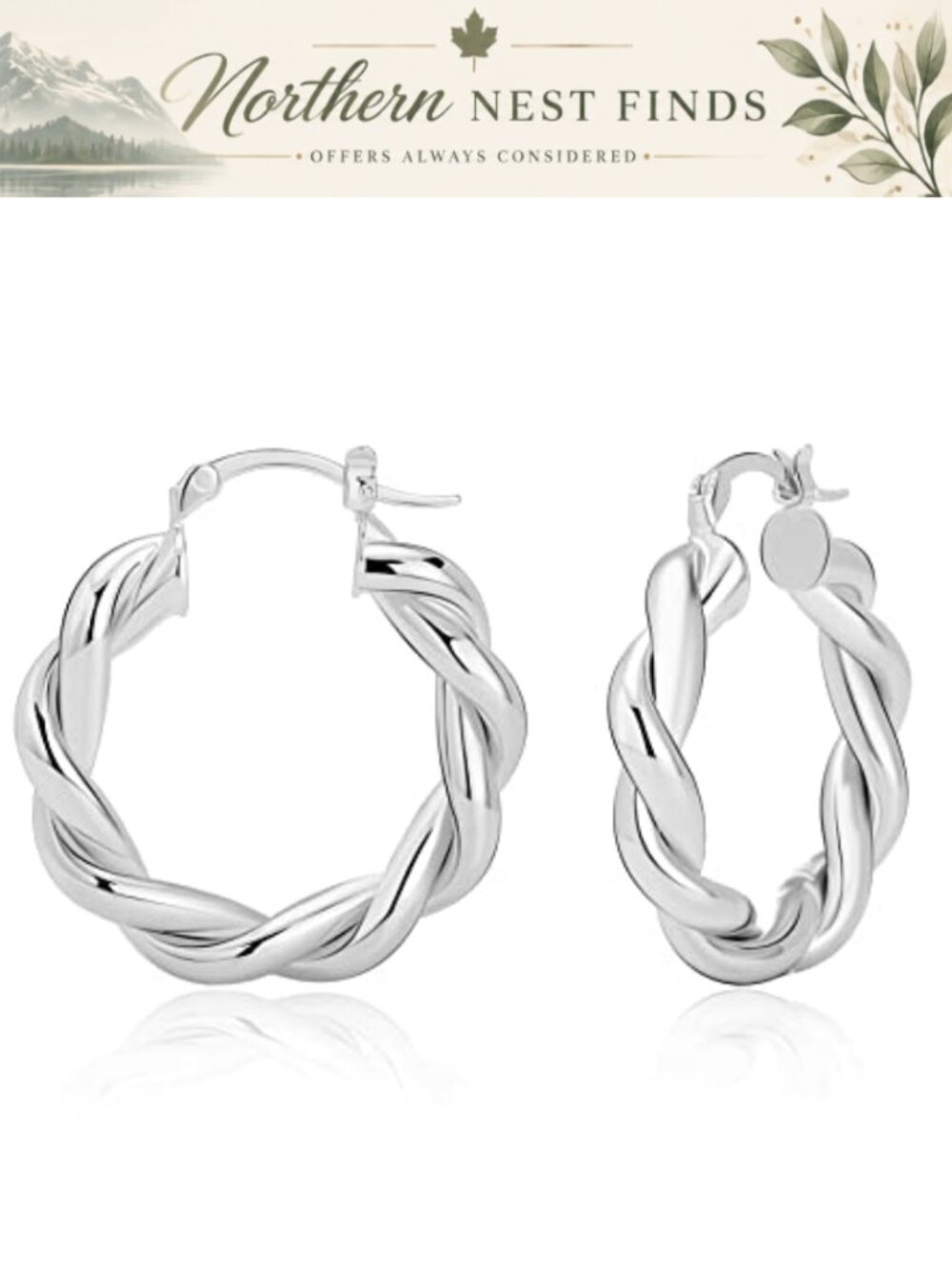 Twisted Hoop Earrings 925 Sterling Silver Posts Hypoallergenic